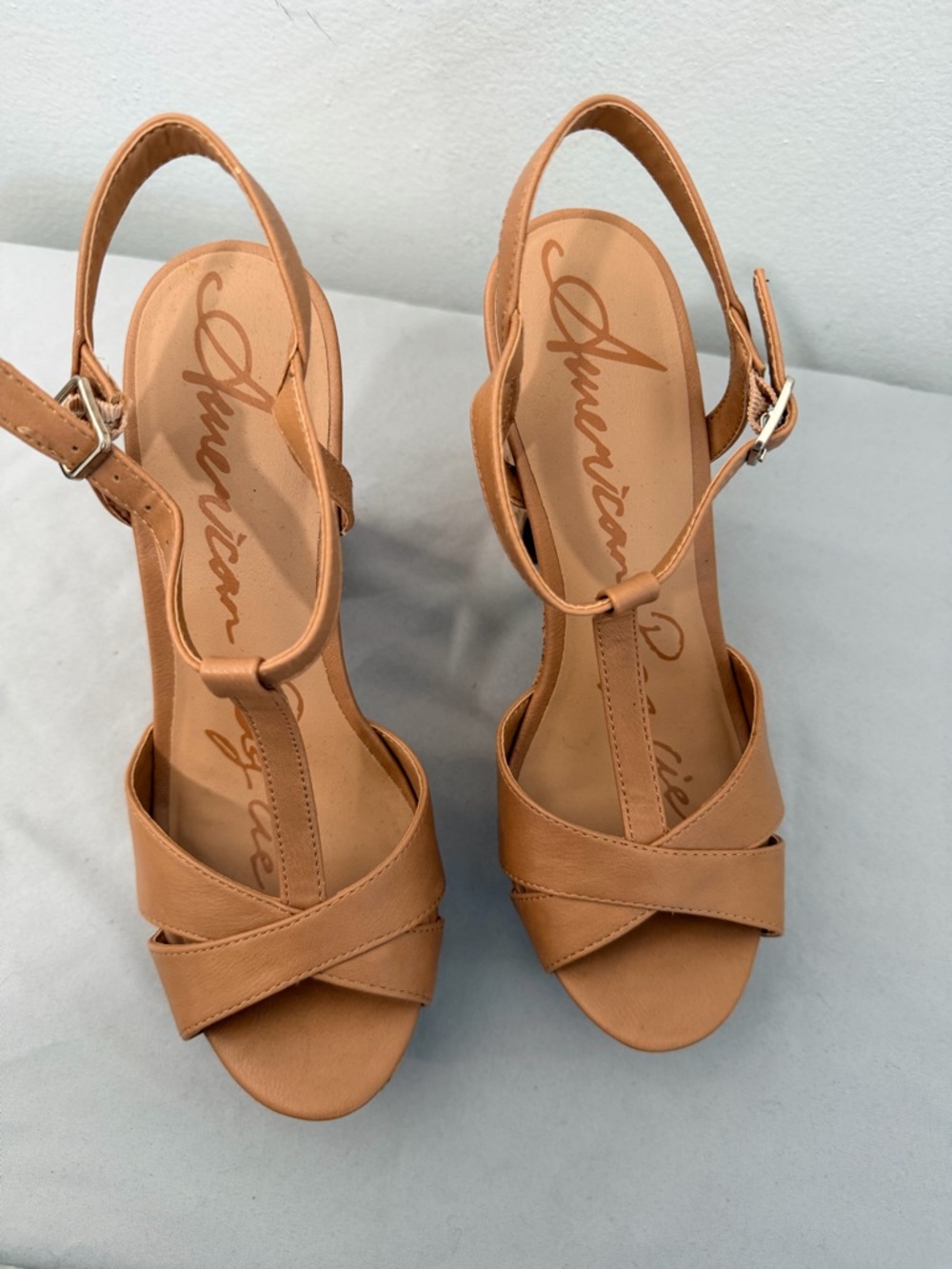 American Rag Tan T-Strap Slingback Heeled Sandals